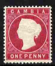 Gambia 1886-93 QV Cameo 1d carmine Crown CA sideways mounted mint, SG 23/a/b, stamps on , stamps on  qv , stamps on 