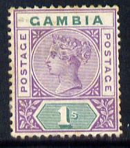 Gambia 1898-1902 QV Key Plate 1s violet & green Crown CA mounted mint, SG 44, stamps on , stamps on  qv , stamps on 