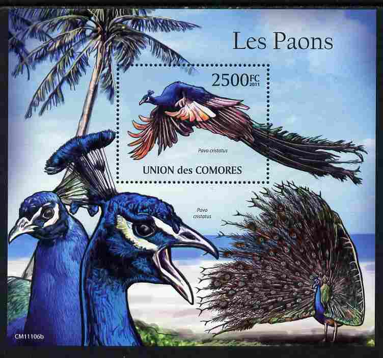 Comoro Islands 2011 Peacocks perf m/sheet unmounted mint, stamps on , stamps on  stamps on birds, stamps on  stamps on peacocks
