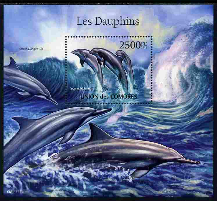 Comoro Islands 2011 Dolphins perf m/sheet unmounted mint, stamps on marine life, stamps on dolphins