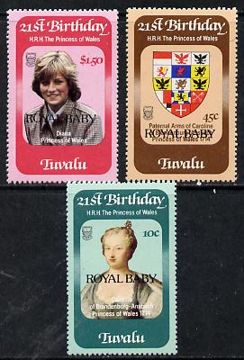 Tuvalu 1982 Princess Di's 21st Birthday set of 3 with Royal Baby opt, SG 189-91  unmounted mint, stamps on diana, stamps on royalty, stamps on william