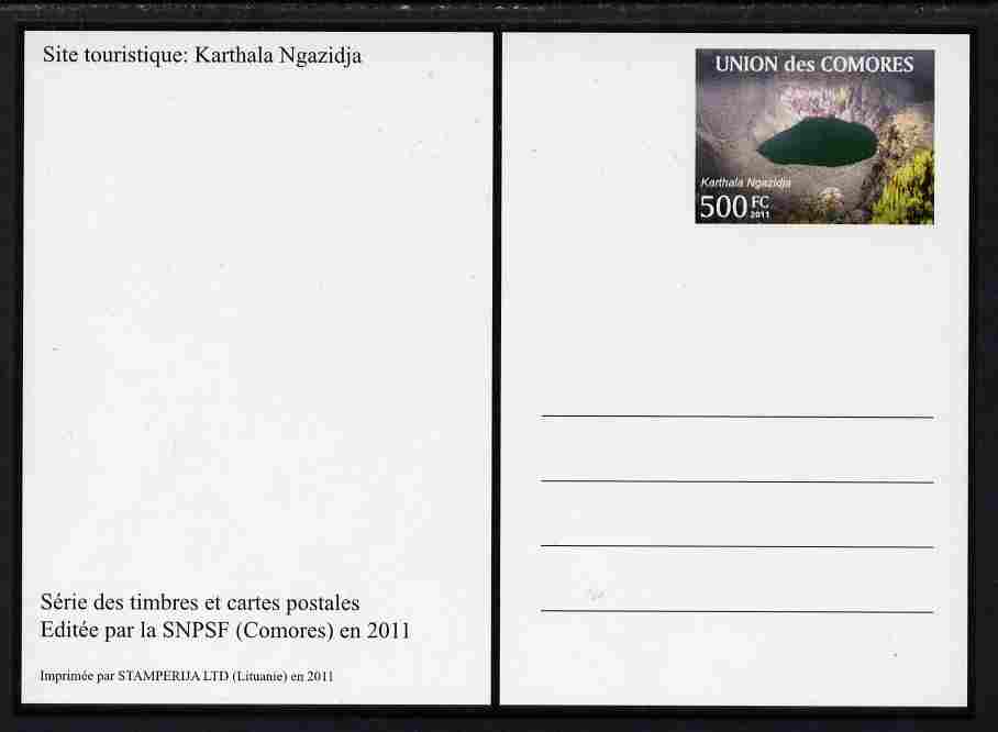 Comoro Islands 2011 Tourism 500f postal stationery card (Karthala Ngazidja) unused and pristine, stamps on tourism