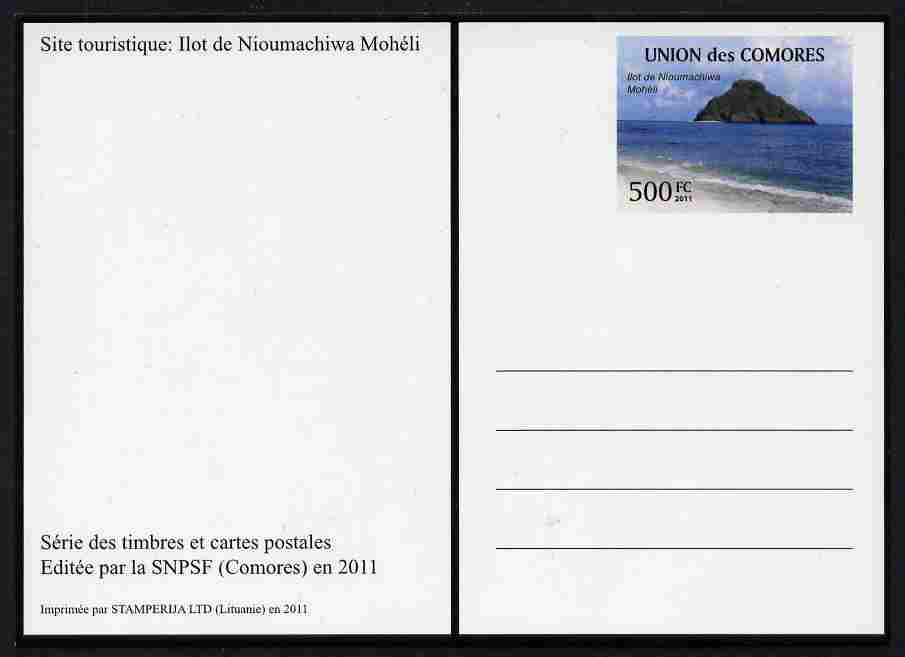 Comoro Islands 2011 Tourism 500f postal stationery card (Ilot de Nimachiwa Moheli) unused and pristine, stamps on tourism