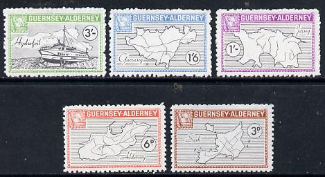 Guernsey - Alderney 1965 Definitives perf set of 5 (4 Maps & Hydrofoil) unmounted mint, Rosen CSA 35-39, stamps on maps   ships