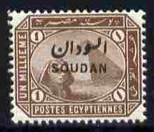 Sudan 1897 Overprint on 1m brown of Egypt mounted mint SG1, stamps on , stamps on  stamps on tourism, stamps on  stamps on pyramids