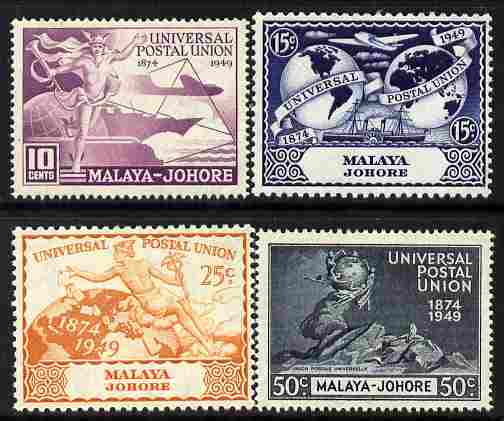 Malaya - Johore 1949 KG6 75th Anniversary of Universal Postal Union set of 4 mounted mint, SG 148-51, stamps on , stamps on  kg6 , stamps on  upu , stamps on 
