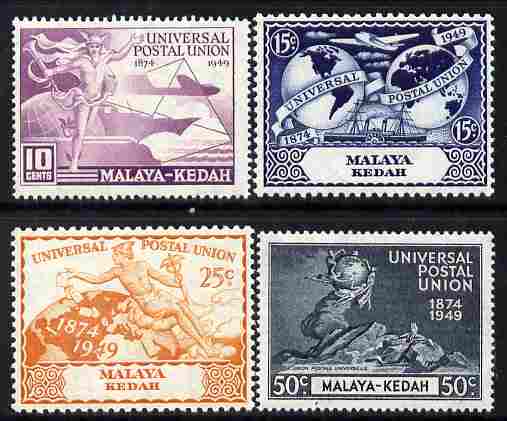 Malaya - Kedah 1949 KG6 75th Anniversary of Universal Postal Union set of 4 mounted mint, SG 72-75, stamps on , stamps on  kg6 , stamps on  upu , stamps on 