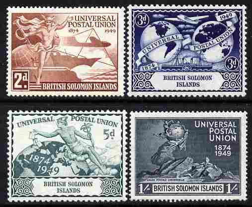 Solomon Islands 1949 KG6 75th Anniversary of Universal Postal Union set of 4 unmounted mint, SG 77-80, stamps on , stamps on  kg6 , stamps on  upu , stamps on 