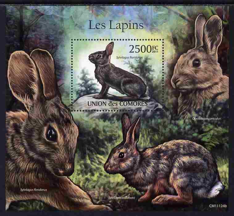 Comoro Islands 2011 Rabbits perf s/sheet unmounted mint , stamps on animals, stamps on rabbits