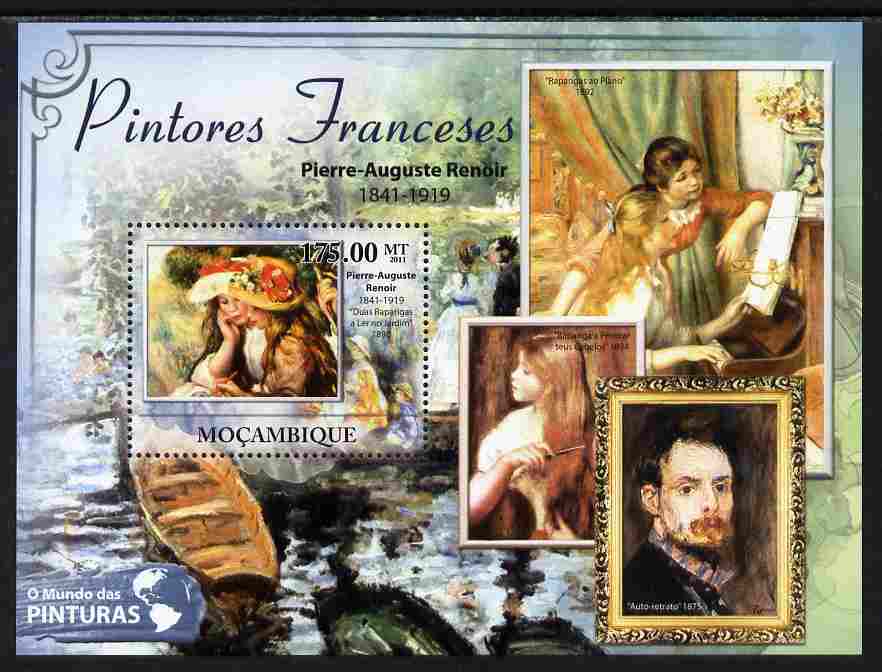 Mozambique 2011 French Paintings perf s/sheet unmounted mint, stamps on arts, stamps on renoir
