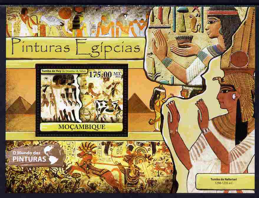 Mozambique 2011 Egyptian Art perf s/sheet unmounted mint, stamps on arts, stamps on egyptology