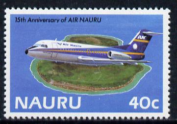 Nauru 1985 15th Anniversary of Air Nauru 40c (Fokker F28) unmounted mint SG 320, stamps on aviation