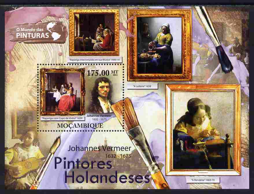 Mozambique 2011 Dutch Paintings perf s/sheet unmounted mint, stamps on arts, stamps on vermeer, stamps on lace