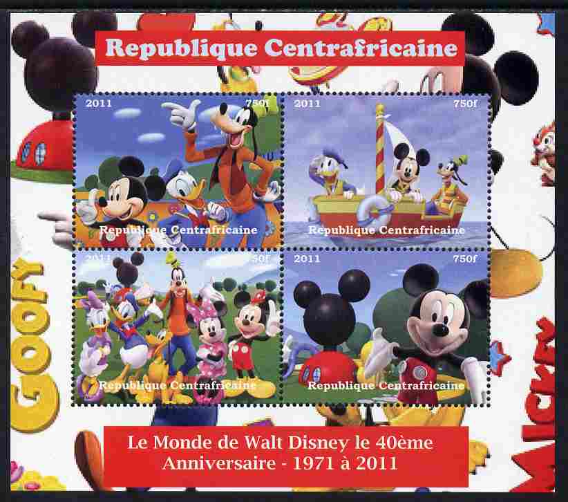 Central African Republic 2011 The World of Walt Disney #2 perf sheetlet containing 4 values unmounted mint. Note this item is privately produced and is offered purely on its thematic appeal, stamps on , stamps on  stamps on disney, stamps on  stamps on movies, stamps on  stamps on cinema, stamps on  stamps on films