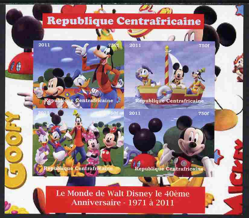 Central African Republic 2011 The World of Walt Disney #2 imperf sheetlet containing 4 values unmounted mint. Note this item is privately produced and is offered purely on its thematic appeal, it has no postal validity, stamps on disney, stamps on movies, stamps on cinema, stamps on films