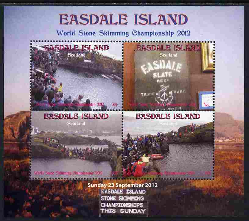 Easdale 2011 World Stone Skimming Championships perf sheetlet containing 4 values unmounted mint, stamps on sport, stamps on minerals