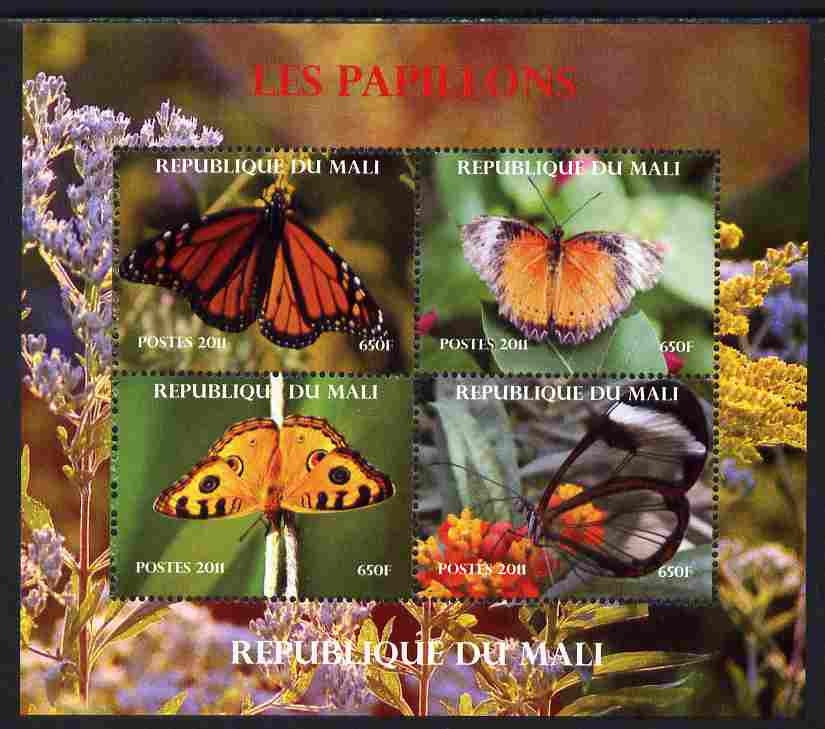 Mali 2011 Butterflies #1 perf sheetlet containing 4 values unmounted mint. Note this item is privately produced and is offered purely on its thematic appeal, stamps on , stamps on  stamps on butterflies