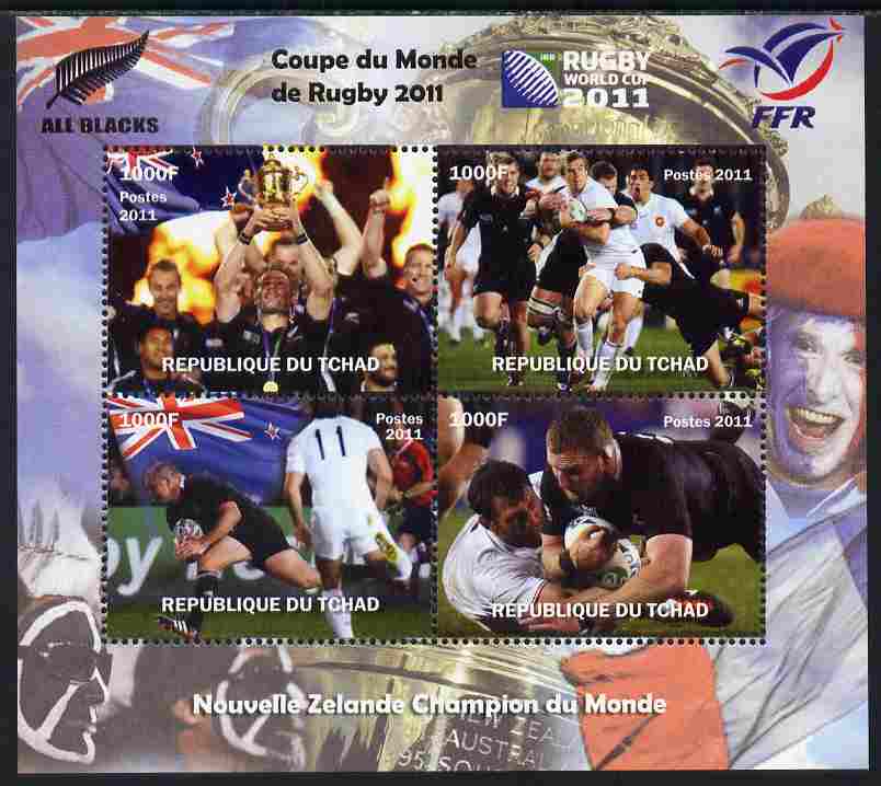 Chad 2011 Rugby World Cup perf sheetlet containing 4 values unmounted mint. Note this item is privately produced and is offered purely on its thematic appeal, stamps on , stamps on  stamps on sport, stamps on  stamps on rugby