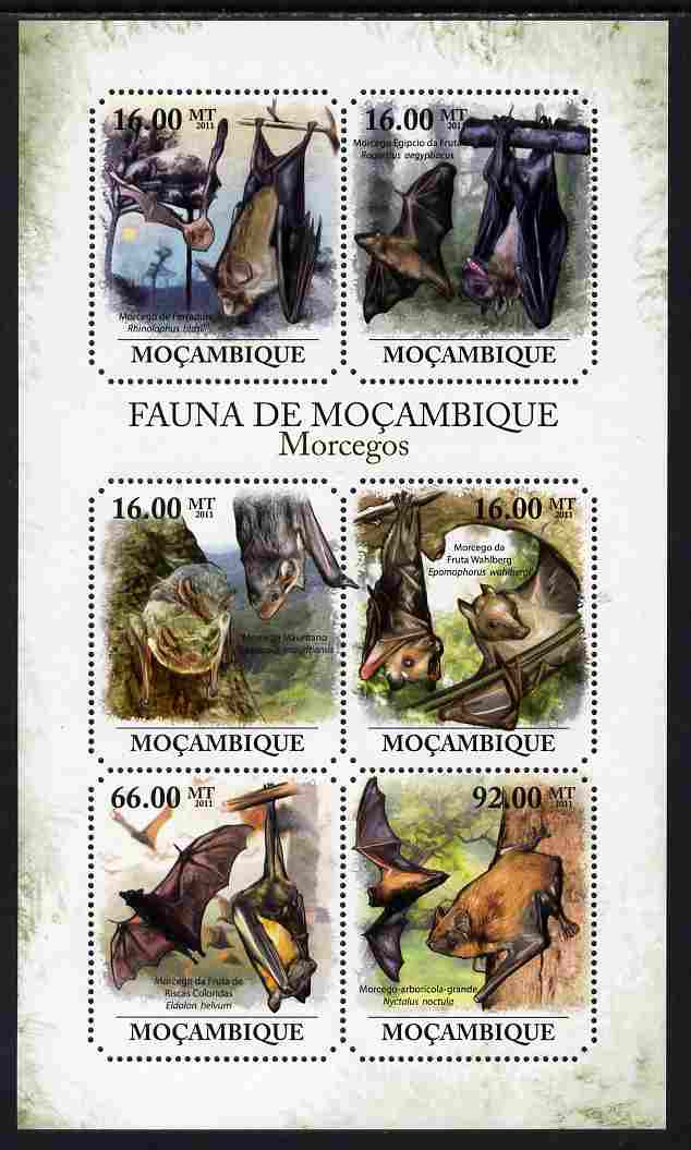 Mozambique 2011 Bats perf sheetlet containing 6 octagonal shaped values unmounted mint, stamps on shaped, stamps on animals, stamps on mammals, stamps on bats
