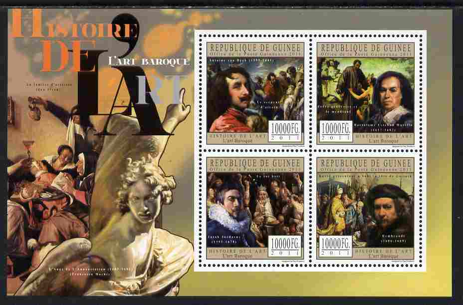 Guinea - Conakry 2011 History of Art - Baroque Art perf sheetlet containing 4 values unmounted mint, stamps on arts, stamps on baroque, stamps on murillo, stamps on rembrandt