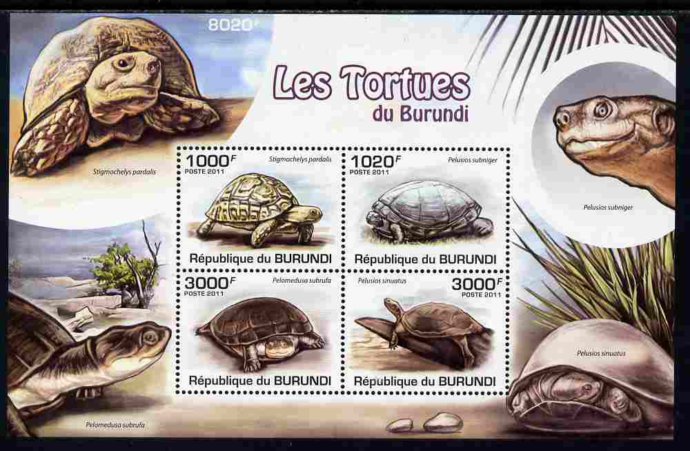 Burundi 2011 Turtles perf sheetlet containing 4 values unmounted mint , stamps on animals, stamps on reptiles, stamps on turtles