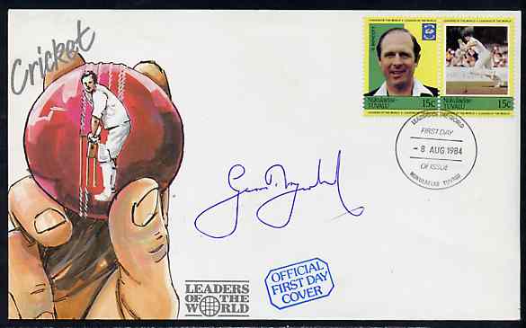 Tuvalu - Nukulaelae 1984 Cricketers 15c (G Boycott) se-tenant pair on illustrated cover with first day cancel signed by Boycott, stamps on sport   cricket