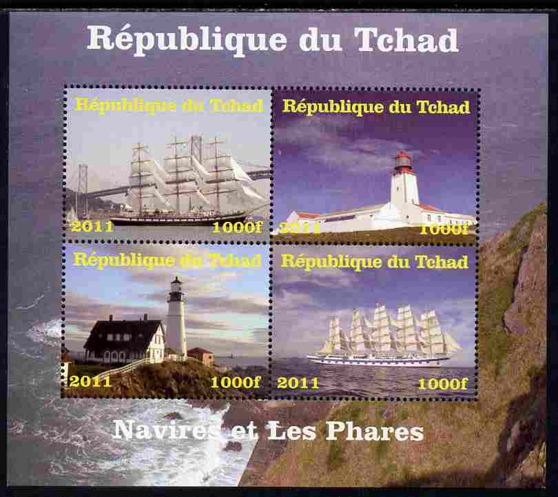 Chad 2011 Ships & Lighthouses perf sheetlet containing 4 values unmounted mint. Note this item is privately produced and is offered purely on its thematic appeal, stamps on , stamps on  stamps on ships, stamps on  stamps on lighthouses, stamps on  stamps on bridges