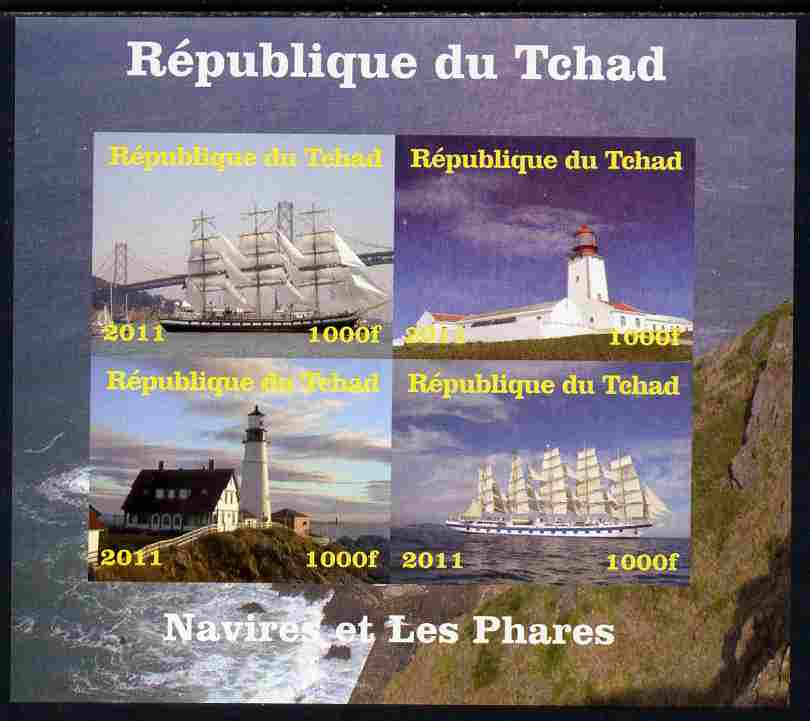 Chad 2011 Ships & Lighthouses imperf sheetlet containing 4 values unmounted mint. Note this item is privately produced and is offered purely on its thematic appeal, stamps on ships.lighthouses, stamps on bridges