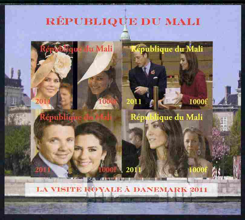 Mali 2011 Royal Visit - William & Kate Visit to Denmark #2 imperf sheetlet containing 4 values unmounted mint. Note this item is privately produced and is offered purely ..., stamps on royalty, stamps on royal visit, stamps on william, stamps on kate