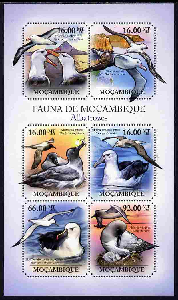 Mozambique 2011 Albatros perf sheetlet containing six octagonal shaped values unmounted mint , stamps on shaped, stamps on birds, stamps on albatros