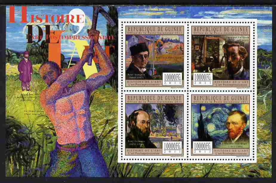 Guinea - Conakry 2011 History of Art - Post-Impressionist Art perf sheetlet containing 4 values unmounted mint, stamps on arts, stamps on lautrec, stamps on signac, stamps on van gogh, stamps on cezanne, stamps on gauguin, stamps on 