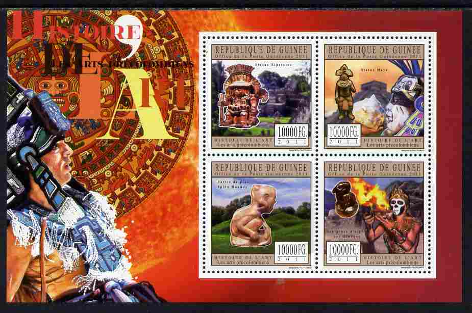 Guinea - Conakry 2011 History of Art - Pre-Columbian Art perf sheetlet containing 4 values unmounted mint, stamps on arts, stamps on 
