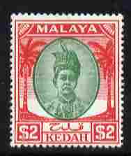 Malaya - Kedah 1950-55 Sultan $2 green & scarlet mounted mint SG 89, stamps on , stamps on  kg6 , stamps on 