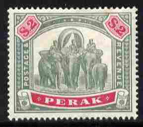 Malaya - Perak 1895-99 Elephants $2 green & carmine mounted mint SG 77, stamps on elephants
