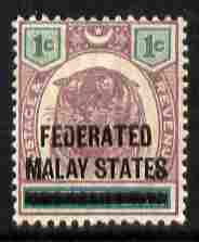 Malaya - Federated Malay States 1900 Opt on Negri Tiger 1c mounted mint SG 1, stamps on tigers