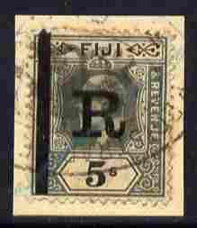 Fiji KE7 5s opt'd 'R' for revenue use, on piece appropriately used, stamps on revenues
