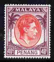 Malaya - Penang 1949-52 KG6 40c red & purple mounted mint SG 18, stamps on , stamps on  kg6 , stamps on 