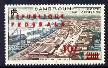 Cameroun 1961 10s on 200f Freighters & Douala Port unmounted mint, SG 296a, stamps on ships, stamps on ports