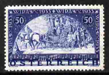 Austria 1933 International Philatelic Exhibition 50g (+50g) ultramarine unmounted mint SG 703, stamps on stamp exhibitions, stamps on horses, stamps on coaches