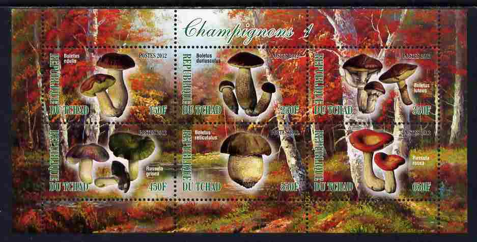 Chad 2012 Mushrooms #1 perf sheetlet containing 6 values unmounted mint, stamps on fungi