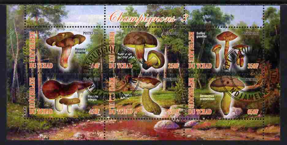 Chad 2012 Mushrooms #3 perf sheetlet containing 6 values cto used, stamps on fungi