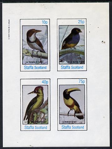 Staffa 1982 Birds #19 (Kingfisher, Woodpecker, etc) imperf  set of 4 values (10p to 75p) unmounted mint, stamps on birds    kingfisher    woodpecker