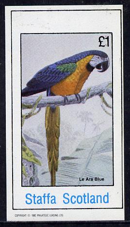 Staffa 1982 Birds #19 (Parrot) imperf souvenir sheet (Â£1 value) unmounted mint, stamps on birds   parrots