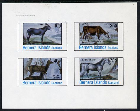 Bernera 1982 Animals (Deer, Cow, Horse & Donkey) imperf  set of 4 values (10p to 75p) unmounted mint, stamps on animals   deer   bovine, stamps on horse, stamps on donkey, stamps on horses