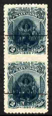 El Salvador 1895 2c green vert pair with Arms opt imperf between, mint small thin, stamps on 