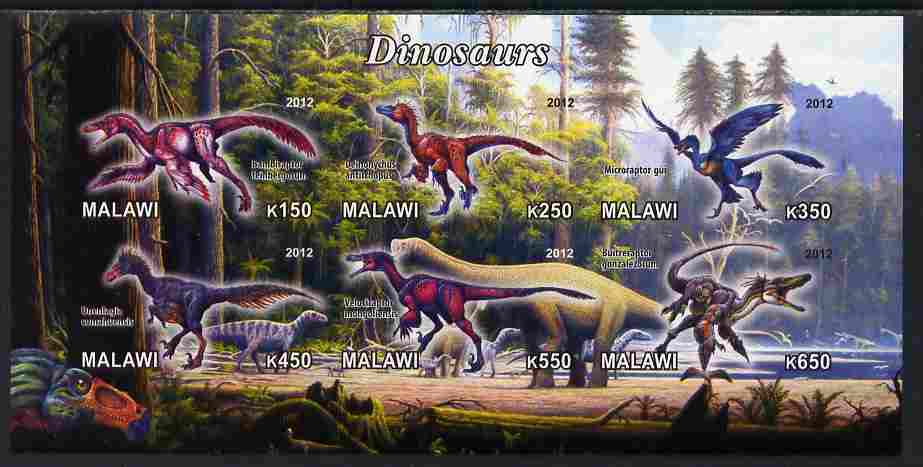 Malawi 2012 Dinosaurs #01 imperf sheetlet containing 6 values unmounted mint, stamps on , stamps on  stamps on dinosaurs