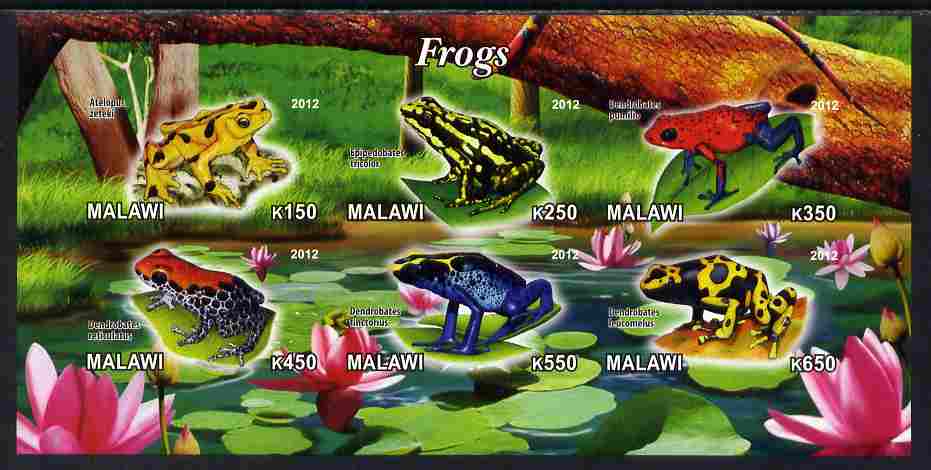 Malawi 2012 Frogs #2 imperf sheetlet containing 6 values unmounted mint, stamps on frogs, stamps on amphibians