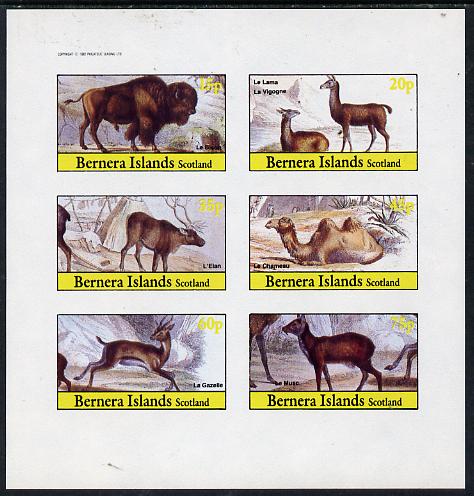 Bernera 1982 Animals (Bison, Llama, Deer, etc) imperf set of 6 values (15p to 75p) unmounted mint, stamps on animals   bovine    deer