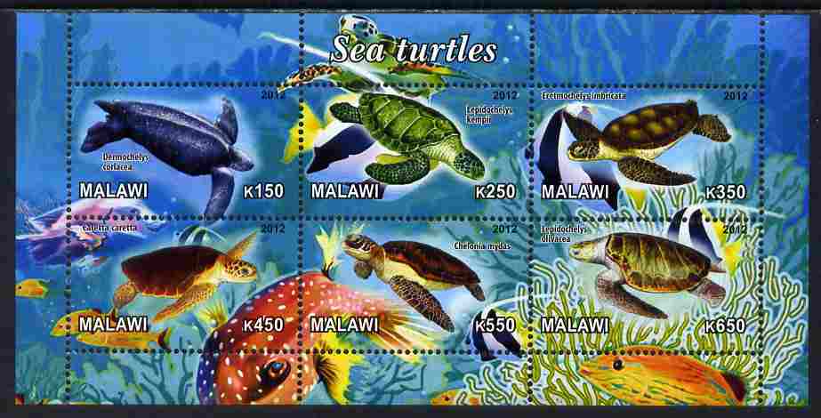 Malawi 2012 Sea Turtles perf sheetlet containing 6 values unmounted mint, stamps on , stamps on  stamps on marine life, stamps on  stamps on turtles