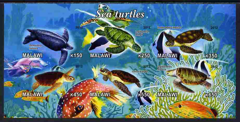 Malawi 2012 Sea Turtles imperf sheetlet containing 6 values unmounted mint, stamps on marine life, stamps on turtles